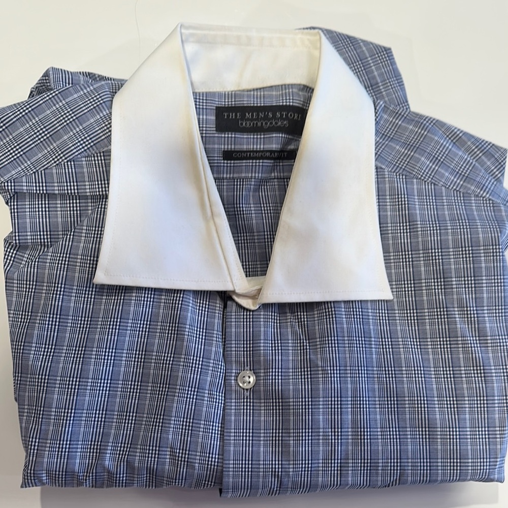 The Men's Store Blue and White Dress Shirt with Contrast Collar